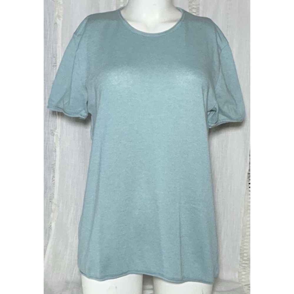 ZARA Light Teal Solid Round Neck Top Size M